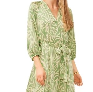 1. State Zebra Print Green and Cream Long Sleeve Dress